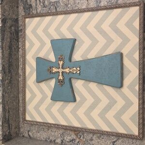 Decorative Blue and Gold Cross Wall Art